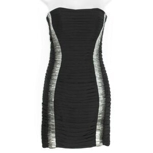 La Femme Womens Dress Strapless Mini Formal Prom Cocktail Black Silver Size 2 FT